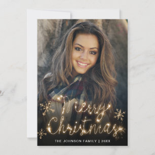Cartes Pour Fêtes Annuelles Joyeux Noël Gold Sparkle Script PHOTO Salutation