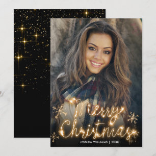 Cartes Pour Fêtes Annuelles Joyeux Noël Gold Sparkle Script PHOTO Salutation