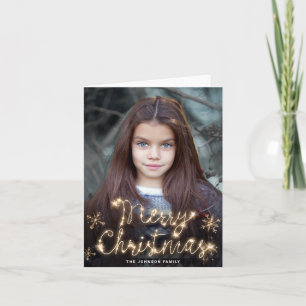 Cartes Pour Fêtes Annuelles Joyeux Noël Gold Sparkle Script PHOTO Salutation