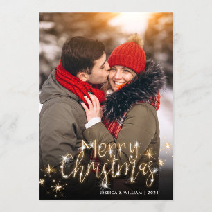 Cartes Pour Fêtes Annuelles Joyeux Noël Gold Sparkle Script PHOTO Salutation