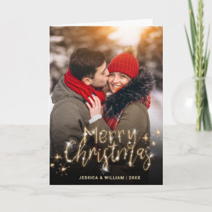 Cartes Pour Fêtes Annuelles Joyeux Noël Gold Sparkle Script PHOTO Salutation