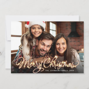 Cartes Pour Fêtes Annuelles Joyeux Noël Gold Sparkle Script PHOTO Salutation