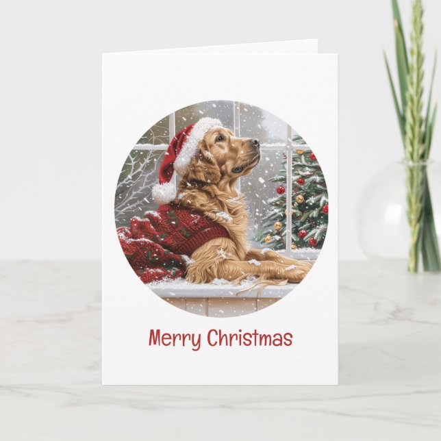 Cartes Pour Fêtes Annuelles Joyeux Noël Golden Retriever Chien Père Noël (Devant)