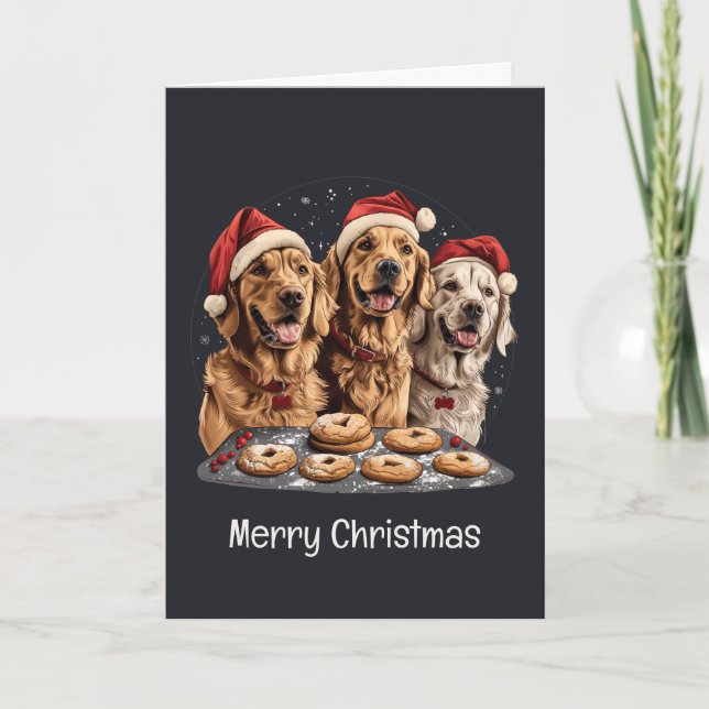 Cartes Pour Fêtes Annuelles Joyeux Noël Golden Retriever Chiens Baking (Devant)