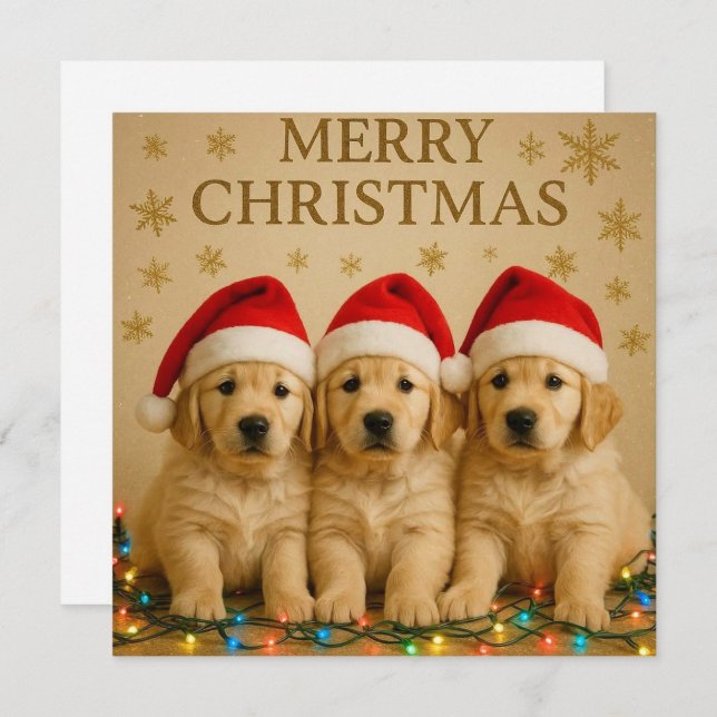 Cartes Pour Fêtes Annuelles Joyeux Noël Golden Retriever Christmas Card. (Devant / Derrière)
