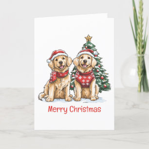 Cartes Pour Fêtes Annuelles Joyeux Noël Golden Retriever Dogs