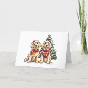 Cartes Pour Fêtes Annuelles Joyeux Noël Golden Retriever Dogs