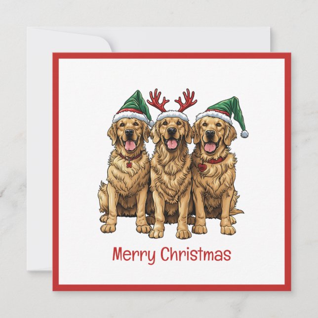 Cartes Pour Fêtes Annuelles Joyeux Noël Golden Retriever Dogs (Devant)