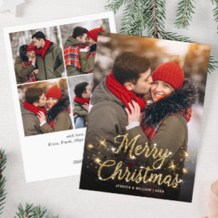 Cartes Pour Fêtes Annuelles Joyeux Noël Golden Sparkle 5 PHOTO Salutation