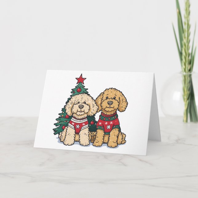 Cartes Pour Fêtes Annuelles Joyeux Noël Goldendoodle Chiens (Devant)