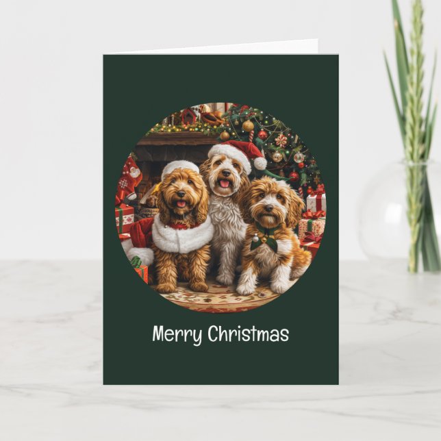 Cartes Pour Fêtes Annuelles Joyeux Noël Goldendoodle Chiens de chiot (Devant)