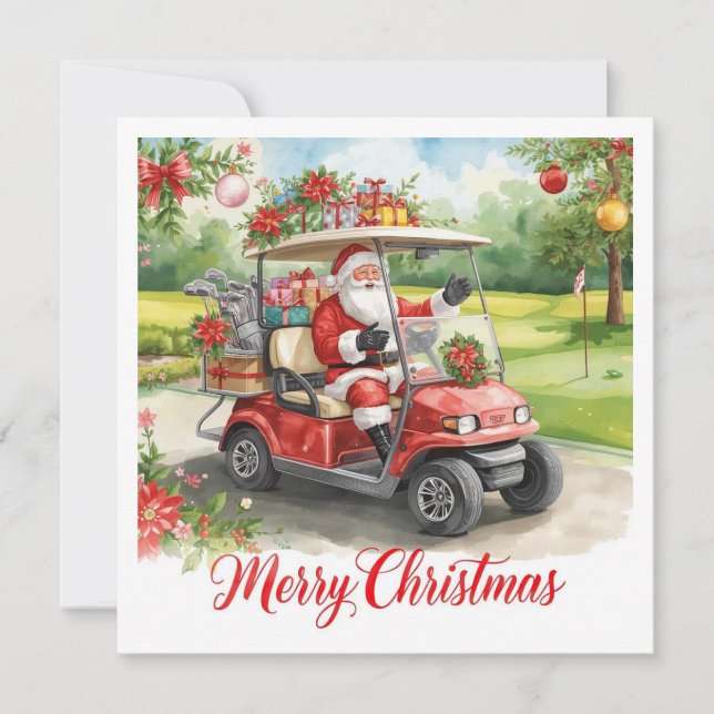 Cartes Pour Fêtes Annuelles Joyeux Noël Golf Santa au golf-cart (Devant)