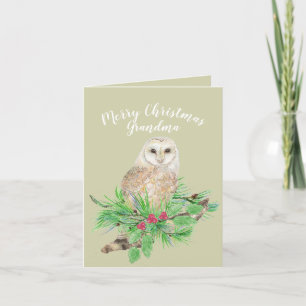 Cartes Pour Fêtes Annuelles Joyeux Noël Grand-mère Grotte Chouette Aquarelle