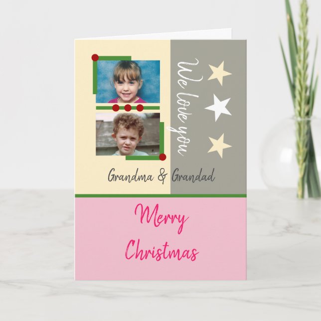 Cartes Pour Fêtes Annuelles Joyeux Noël grand-mère photos gris rose (Devant)