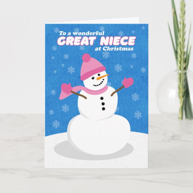 Cartes Pour Fêtes Annuelles Joyeux Noël Grand Nièce Cute Snowman (Devant)