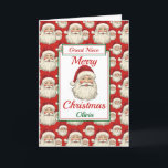 Cartes Pour Fêtes Annuelles Joyeux Noël Great Niece Père Noël<br><div class="desc">Une belle carte de Noël nièce. Le motif design présente un visage souriant de santa claus et un arrière - plan rouge. Tout le texte peut être modifié au besoin pour customiser - changer fille,  nièce ou soeur,  puis personnaliser avec un nom et un message intérieur.</div>
