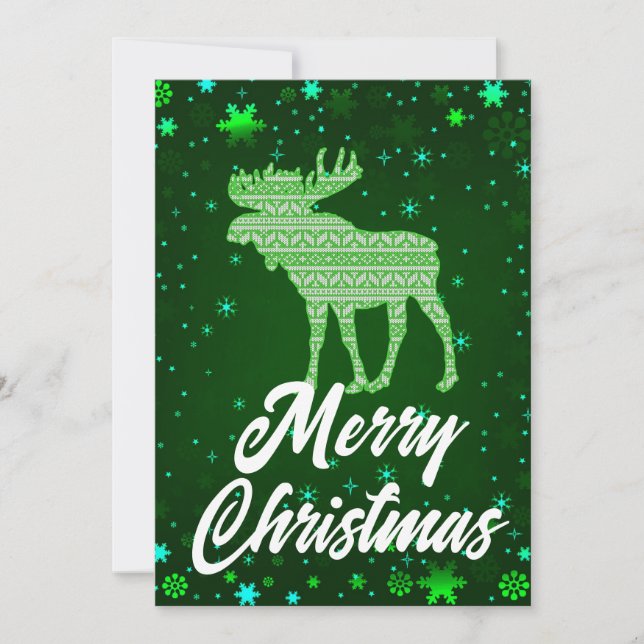 Cartes Pour Fêtes Annuelles Joyeux Noël Green Moose Snowflakes (Devant)