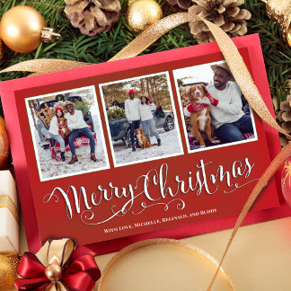 Cartes Pour Fêtes Annuelles Joyeux Noël Green Script Photo Collage