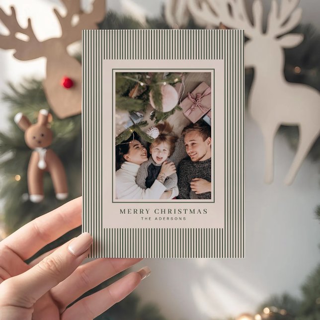 Cartes Pour Fêtes Annuelles Joyeux Noël Green Stripes Photo Personnalisée (Créateur téléchargé)