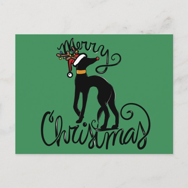Cartes Pour Fêtes Annuelles Joyeux Noël Greyhound Reindeer (Devant)