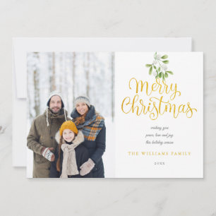 Cartes Pour Fêtes Annuelles Joyeux Noël Gui en Écriture Dorée Élégante