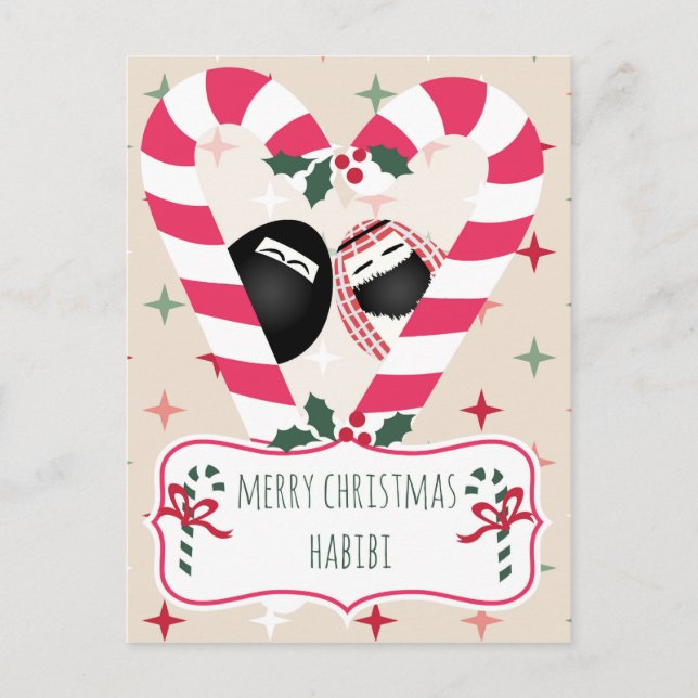 Cartes Pour Fêtes Annuelles Joyeux Noël Habibi Sucre de canne Coeur (Devant)