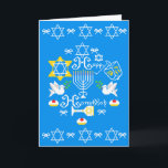 Cartes Pour Fêtes Annuelles Joyeux Noël Hanoukka<br><div class="desc">Heureux Hanoukka ! Fêtez Hanoukka cette année avec un design de vacances magnifique. Arrière - plan bleu marine avec Menorah blanche et autres objets Hanoukka.</div>