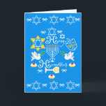 Cartes Pour Fêtes Annuelles Joyeux Noël Hanoukka<br><div class="desc">Heureux Hanoukka ! Fêtez Hanoukka cette année avec un design de vacances magnifique. Arrière - plan bleu marine avec Menorah blanche et autres objets Hanoukka.</div>