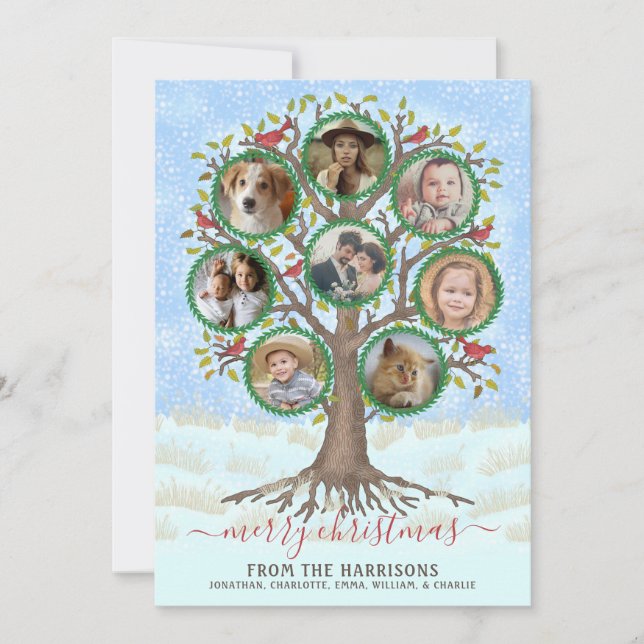 Cartes Pour Fêtes Annuelles Joyeux Noël hiver arbre généalogique 8 photo Colla (Devant)