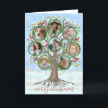 Cartes Pour Fêtes Annuelles Joyeux Noël hiver arbre généalogique 8 photo Colla<br><div class="desc">Celebrate the Christmas season with these consolive family tree photo greeting cards. These pretty cards include 8 of your personalized photographis inside wreaths on an original, hand-drawn tree ee. The tree is surrounded by snow and has red birds sitting on its limbs. The text says, Merry Christmas with room for...</div>