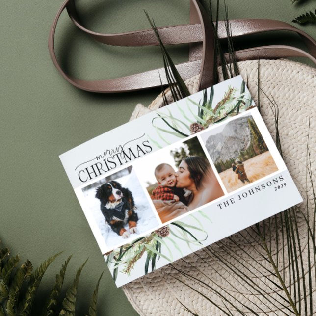 Cartes Pour Fêtes Annuelles Joyeux Noël hiver Dusty Calligraphie Botanique (Créateur téléchargé)