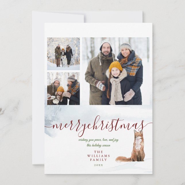 Cartes Pour Fêtes Annuelles Joyeux Noël hiver Fox 3 Photo Collage (Devant)