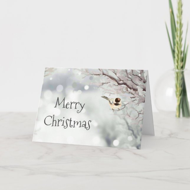 Cartes Pour Fêtes Annuelles Joyeux Noël hiver Frost Oiseaux Écriture (Devant)