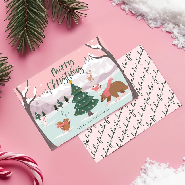 Cartes Pour Fêtes Annuelles Joyeux Noël Hiver Merveilleux Pays-Bas Bois Animau (Merry Christmas Winter Wonderland Woodland Animals Holiday Card)