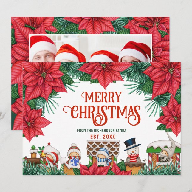 Cartes Pour Fêtes Annuelles Joyeux Noël hiver Poinsettia Red Custom Photo (Devant / Derrière)