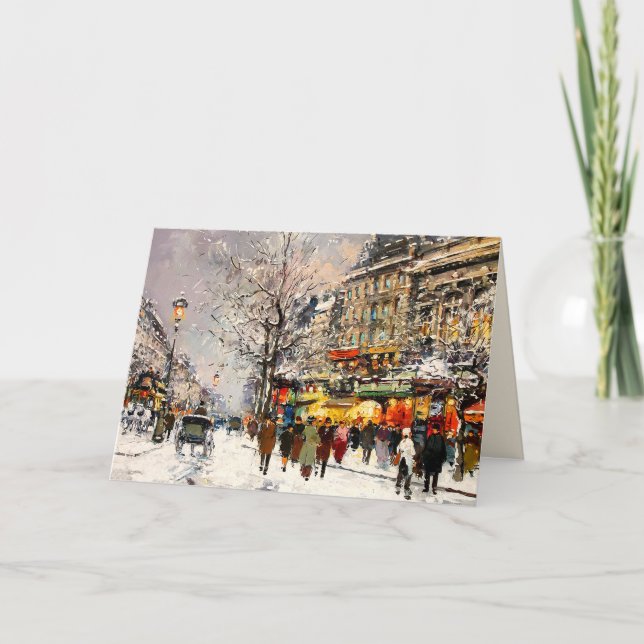 Cartes Pour Fêtes Annuelles Joyeux Noël. Hiver Scène parisienne (Devant)