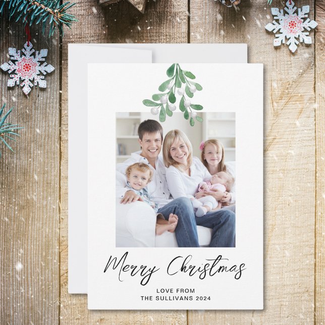 Cartes Pour Fêtes Annuelles Joyeux Noël hiver verdure Mistletoe photo (Créateur téléchargé)