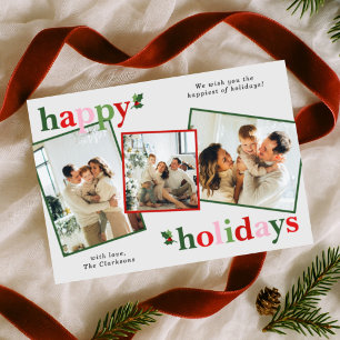 Cartes Pour Fêtes Annuelles Joyeux Noël Holly Lumineux Amusant Famille