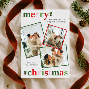 Cartes Pour Fêtes Annuelles Joyeux Noël Holly Lumineux Amusant Famille