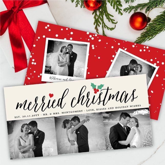 Cartes Pour Fêtes Annuelles Joyeux Noël Holly Mistletoe 3 Mariage photo (Créateur téléchargé)