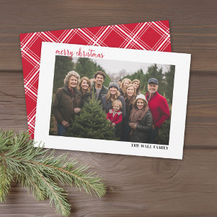 Cartes Pour Fêtes Annuelles Joyeux Noël Horizontal Photo Script moderne Rouge