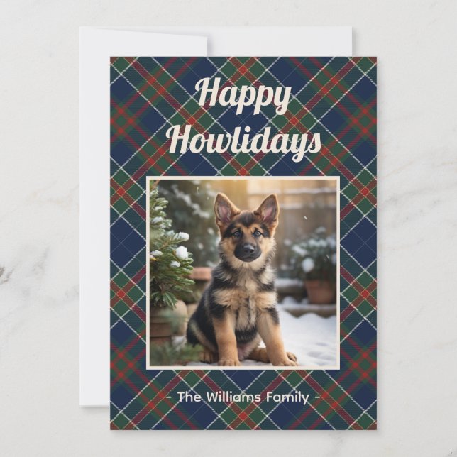 Cartes Pour Fêtes Annuelles Joyeux Noël Howlidays Chien Carreaux Bleu (Devant)