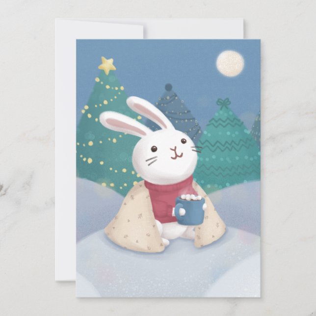 Cartes Pour Fêtes Annuelles Joyeux Noël : Illustration de lapin (Devant)
