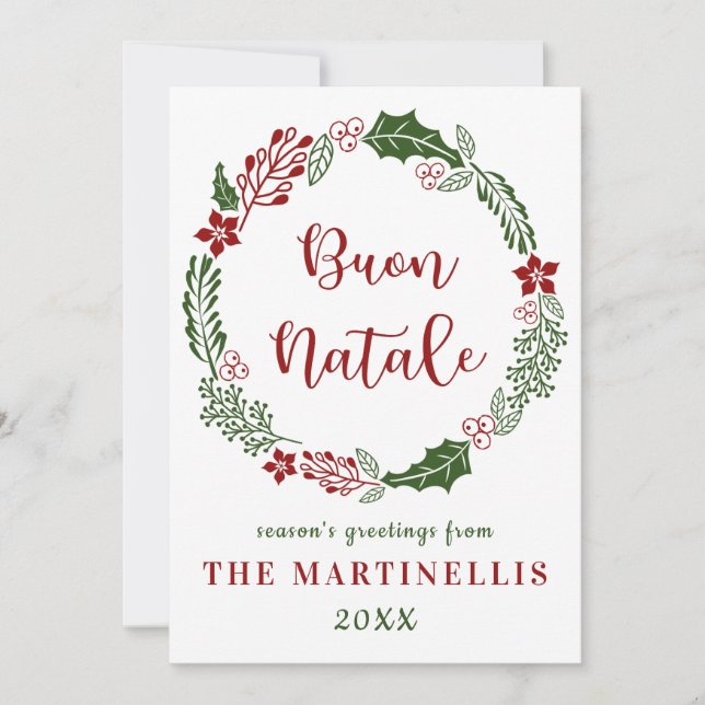Cartes Pour Fêtes Annuelles Joyeux Noël italien, personnalisé (Devant)