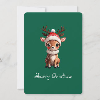 Cartes Pour Fêtes Annuelles Joyeux Noël, Joli cerf caricaturé, Couleur verte