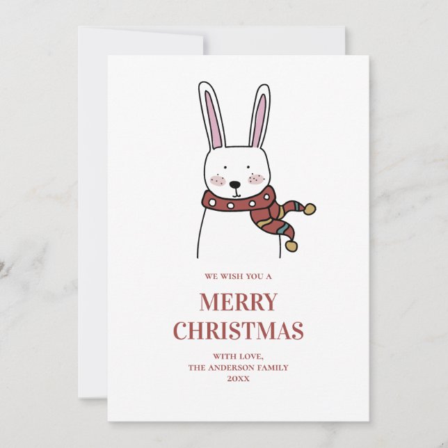 Cartes Pour Fêtes Annuelles Joyeux Noël. Joli lapin d'hiver. Animal drôle (Devant)