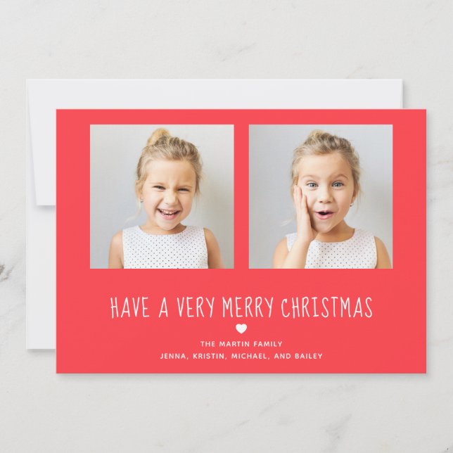 Cartes Pour Fêtes Annuelles Joyeux Noël | Jolie photo rouge et blanc deux (Devant)