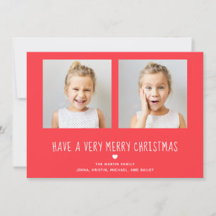 Cartes Pour Fêtes Annuelles Joyeux Noël Jolie photo rouge et blanc deux