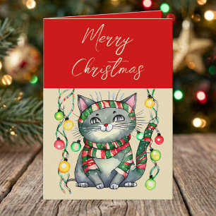 Cartes Pour Fêtes Annuelles Joyeux Noël jolies boules de Noël chat souriant ro