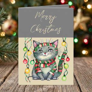 Cartes Pour Fêtes Annuelles Joyeux Noël jolies boules de noël grises chat sour